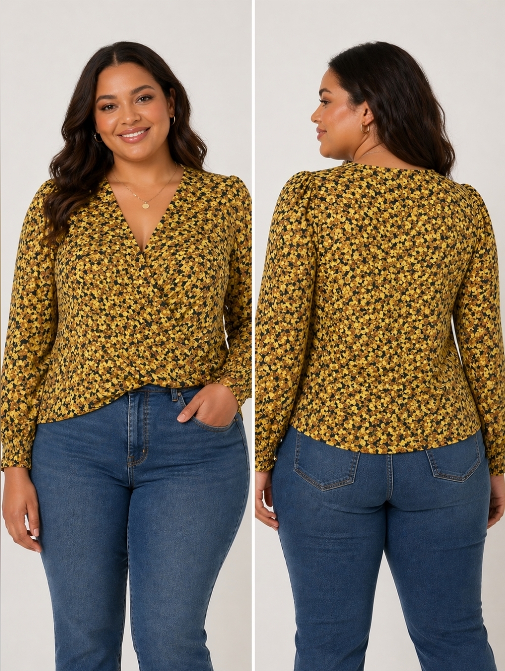 A New Day Floral Puff Long Sleeve Wrap Top